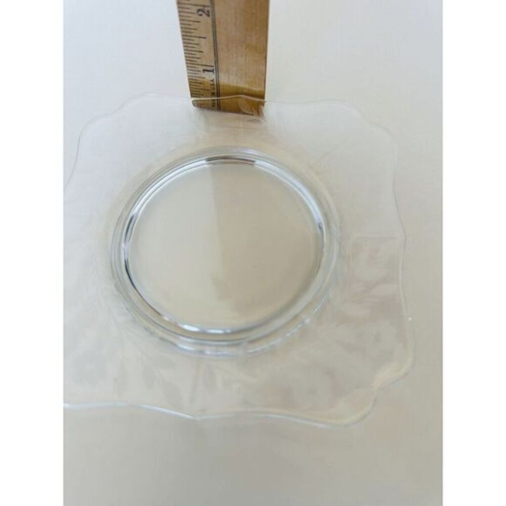 Square Clear Glass Etched 5" Plate Scallop Edge With Floral & Leaf Design VTG - Picture 6 of 6